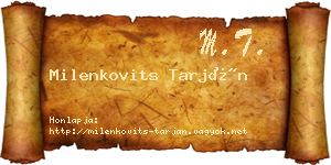 Milenkovits Tarján névjegykártya